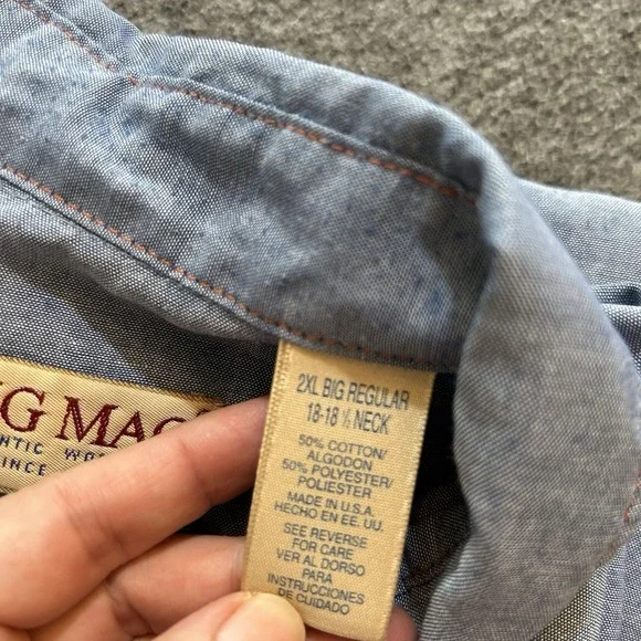 Vintage 90's Big Mac Blue Shirt Chambray Work Wear Pearl Snap Size 2XL Big USA - Picture 13 of 15